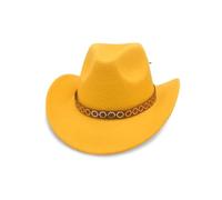 KUNYOS Chapeau de cowboy western, dessus plat et bord large, en feutre, adapté aux hommes et aux femmes, adapté aux déplacements quotidiens/activités de plein air(Yellow)