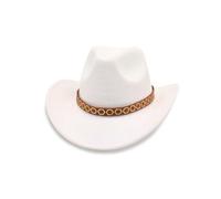 KUNYOS Chapeau de cowboy western, dessus plat et bord large, en feutre, adapté aux hommes et aux femmes, adapté aux déplacements quotidiens/activités de plein air(White)