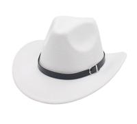 KUNYOS Chapeaux de cow-boy occidentaux, accessoires à bord bouclé, chapeaux en feutre, adaptés aux performances de style ethnique for hommes et femmes(White)