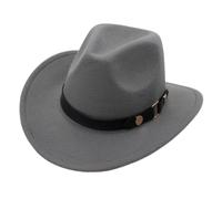 KUNYOS Chapeaux de cow-boy western, chapeaux à bords for hommes et femmes, accessoires de ceinture simples, chapeaux Panama classiques, voyages de vacances en plein air(Grey)