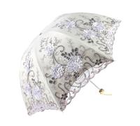 KUNYOS Embroidered Folding Princess Umbrella For Wedding Dance Show Lace Umbrella, Double-layer Anti-ultraviolet Parasol, Summer Outdoor Portable Anti-ultraviolet Sun Umbrellas(White)