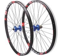 KUNYOS Paire De Roues De Vélo 26 27,5 29 Pouces Paire De Roues De Vélo De Montagne Frein À Disque 32 Trous Jante 120 Clics Roue De VTT À Dégagement Rapide pour Cassette 7-12 Vitesses,Bleu,26inch