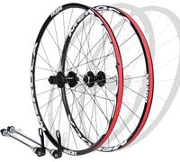 KUNYOS Paire De Roues De Vélo De Montagne À Dégagement Rapide 26/27,5 Pouces Jantes en Alliage D'aluminium Double Couche Moyeux De Frein À Disque 32 Trous pour Cassette 8/9/10/11 Vitesses,Noir,26inch