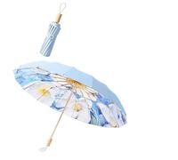 KUNYOS Parapluie compact d'inspiration vintage, structure en or 16 carats de qualité supérieure, ouverture manuelle, parapluie pliant, protection UV contre le soleil et la pluie(Bule,Outside)