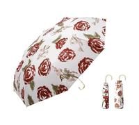 KUNYOS Parapluie compact rétro à poignée incurvée et motif floral, crochet doré recouvert de colle colorée, parapluie pliant ultra-léger for le soleil et la pluie, protection UV for femme(Beige red)