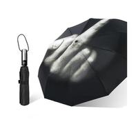 KUNYOS Parapluie pliant noir avec doigt d'honneur, parapluie amusant entièrement automatique, parapluies pliants compacts à double couche, parapluies de protection solaire anti-UV(Black)