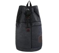 KUNYOS Sac À Dos En Forme De Seau En Toile Cirée Vieillie Rétro Et Cuir De Cheval Fou, Très Grande Capacité Pouvant Contenir Un Ordinateur De 15,6 Pouces, Hydrofuge(Black,Small 26x45x26cm)