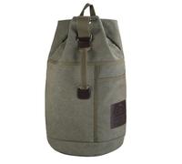 KUNYOS Sac À Dos En Forme De Seau En Toile Cirée Vieillie Rétro Et Cuir De Cheval Fou, Très Grande Capacité Pouvant Contenir Un Ordinateur De 15,6 Pouces, Hydrofuge(Army green,Small 26x45x26cm)