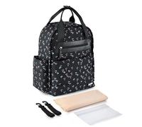 KUNYOS Sac à dos langer for bébé, comprenant un coussin couches souple, une sangle de poussette, sac humide, voyage léger grande capacité, d'ordinateur, camping en plein air avec(Balck flower)