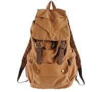 KUNYOS Sac À Dos Rétro En Toile Cirée En Cuir De Cheval Fou Avec Cordon De Serrage, Grande Capacité, Hydrofuge, Peut Accueillir Un Ordinateur De 14 Pouces, Rangement Multi-partitions(Camel)