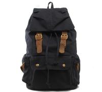 KUNYOS Sac À Dos Rétro En Toile Cirée En Cuir De Cheval Fou Avec Cordon De Serrage, Grande Capacité, Hydrofuge, Peut Accueillir Un Ordinateur De 14 Pouces, Rangement Multi-partitions(Black)