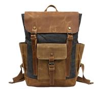 KUNYOS Sac À Dos Rétro En Toile Cirée Et Cuir De Cheval Fou, Grande Capacité, 16,5" Pour Ordinateur. Unisexe, Multi-poches : Voyage, Rando, Camping, École, Étudiants(Gray)