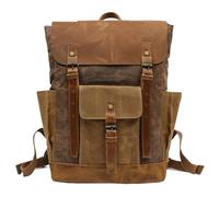 KUNYOS Sac À Dos Rétro En Toile Cirée Et Cuir De Cheval Fou, Grande Capacité, 16,5" Pour Ordinateur. Unisexe, Multi-poches : Voyage, Rando, Camping, École, Étudiants(Coffee)