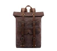 KUNYOS Sac De Voyage Imperméable Et Résistant À L'usure For Hommes, Sac Décontracté En Toile De Cire D'huile For Ordinateur Portable, Sac À Dos En Cuir, Sacs D'institution Rétro Tendance(Coffee)