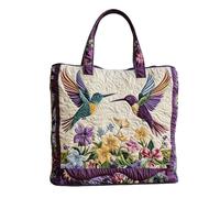KUNYOS Sac fourre-tout matelassé tendance femme à motifs oiseaux mignons, sac à main léger spacieux éco réutilisable, idéal voyage shopping quotidien, cadeau tendance (D,Vert.(13,4"×3,9"×15,7"))