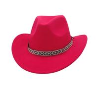 KUNYOS Western cowboy hat, suitable for men and women, with wide brim for sun protection, simple and fashionable wear accessories(Rose Red)
