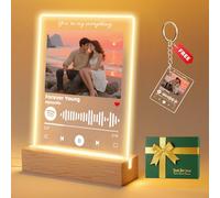 kunyutech Cadre Photo Personnalisé Spotify avec LED - Lampe Photo Personnalisée, Base Bois & Impression UV - Cadeau Femme Homme Couple, Anniversaire, Noël, Saint-Valentin