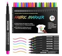 KUOFANY 24 Couleurs Marqueurs Textile et Tissu, Marqueur Textile Permanent pour T Shirt, Sac, Tote Bag Vierge et Autres Tissus, Feutre Textile Non-Toxique Pour Enfant et Adulte
