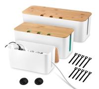 KUOFANY Lot de 3 Boite Rangement Cable, Boîte de Gestion des Câbles avec Couvercle en Bambou, Boite Cache Câble Multiprise, Cache Fils Électriques Cable Box, pour Cacher câbles(3 Tailles)
