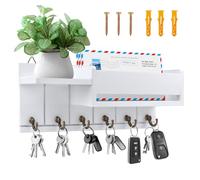 KUOFANY Tableau à clés avec rangement,Tableau à clés en bois blanc,Étagère murale décorative en bois avec 6 crochets à clés,Tableau à clés pour entrée,couloir,chambre à coucher,salon,Porte-manteau