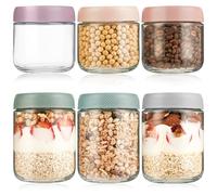 KUOGAS Bocal en Verre Avec Couvercle lot de 6 Pots, Overnight Oats Jar Pour L'Avoine, Salade, Yaourt, Pudding, Chutney,Confiture, PréParation Repas Pot Mason