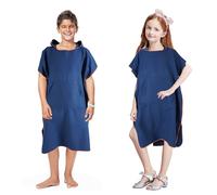 KUOGAS Poncho de Bain pour Homme et Femme, Serviette Poncho, Serviette de Surf, en Microfibre, Bleu foncé, M (Kinds)