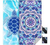 KUOGAS Serviette de Plage XXL 2er Ensemble 90 * 180cm, Grande Serviette en Microfibre à SéChage Rapide, Serviette de Bain sans Sable, Couverture de Plage pour Femmes. (Tortue + Mandala)