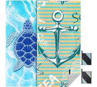 KUOGAS Serviette de Plage XXL 2er Ensemble 90 * 180cm, Grande Serviette en Microfibre à SéChage Rapide, Serviette de Bain sans Sable, Couverture de Plage pour Femmes. (Tortue+Ancre)