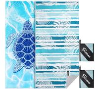 KUOGAS Serviette de Plage XXL 2er Ensemble 90 * 180cm, Grande Serviette en Microfibre à SéChage Rapide, Serviette de Bain sans Sable, Couverture de Plage pour Femmes. (Tortue + Feuilles)