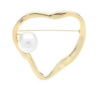 KUOHU Broche, cœur Grosse Perle Unisexe Style Bicolore Amour fête Bureau Broche Cadeau(Gold)