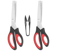 KUONIIY Lot de 3 Ciseaux Cranteurs (Dentelés et Festonnés) avec Coupe-fil Offert, Ciseaux Ergonomiques à Tissu "Zig-Zag" et "Vagues", Noir-Rouge