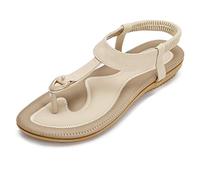 KUONUO Sandales Plates Femme, Chaussures de Ville Ete a Talons Plats Compenses Tong Confortable, Noir Beige Flip Flops Chaussure Plage Vacances, Beige, 41 EU