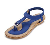 KUONUO Sandales Plates Femme, Chaussures de Ville Ete a Talons Plats Compenses Tong Confortable, Noir Beige Flip Flops Chaussure Plage Vacances, Bleu, 39 EU