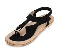 KUONUO Sandales Plates Femme, Chaussures de Ville Ete a Talons Plats Compenses Tong Confortable, Noir Beige Flip Flops Chaussure Plage Vacances, Noir, 43 EU