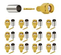 KUOQIY 12 Pièces Connecteur à Sertir Mâle SMA, Connecteur RF Plaqué Or à Sertir Mâle, pour Câble RG58 / RG400 / RG142 / LMR195