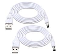 KUOQIY 2 Pièces 1m 22AWG Cable USB vers DC 5V, USB vers 5.5x2.1 mm DC Barrel Jack Adaptateur D'alimentation, pour Bandes Lumineuses LED, Petites Lampes de Bureau, Petits Ventilateurs, Blanc
