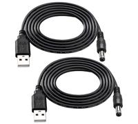 KUOQIY 2 Pièces 1m 22AWG Cable USB vers DC 5V, USB vers 5.5x2.1 mm DC Barrel Jack Adaptateur D'alimentation, pour Bandes Lumineuses LED, Petites Lampes de Bureau, Petits Ventilateurs, Noir