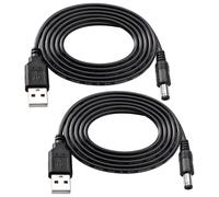 KUOQIY 2 Pièces 1m 22AWG Cable USB vers DC 5V, USB vers 5.5x2.5 mm DC Barrel Jack Adaptateur D'alimentation, pour Bandes Lumineuses LED, Petites Lampes de Bureau, Petits Ventilateurs, Noir