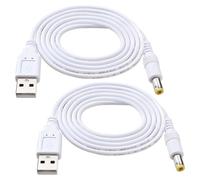 KUOQIY 2 Pièces 1m 22AWG Cable USB vers DC 5V, USB vers 5.5x2.5 mm DC Barrel Jack Adaptateur D'alimentation, pour Bandes Lumineuses LED, Petites Lampes de Bureau, Petits Ventilateurs, Blanc