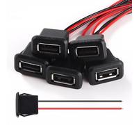 KUOQIY 5 Pièces 3A 2 Broches USB Prise, Connecteur USB Femelle 2 Fils avec Boucle à Rainure à Pression, avec 100mm 22 AWG Câble, Noir
