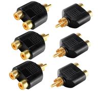 KUOQIY 6 Pièces RCA Splitter Adaptateur, Adaptateur de Prise Répartiteur RCA Y 1 Male vers 2 Femelles, pour Caisson de Basses, Haut-Parleurs, TV, Audio Numérique, Plaqué Or - Noir