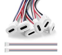 KUOQIY 6 Pièces USB-C Femelle 4 Fils Connecteur de Prise 3A Avec Boucle à Rainure à Pression, Type-C Souder Avec 150mm 24 AWG, Blanc