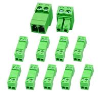 kuosbiu Lot de 10 connecteurs de bornier à vis à 2 broches 3,81 mm - Vert, type Phoenix - 8 A, 300 V, 16-28 AWG
