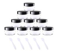 kuou Lot de 10 Petits Pots de Maquillage Vides en Plastique de 15 ml avec Couvercles à Vis Noirs et 5 Spatules pour le Maquillage de Voyage, Crèmes, Poudres, Maquillage Minéral, Claire, Normal