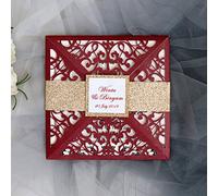 KUOYTT Lot de 50 Cartes d'invitation de Mariage découpées au Laser Blanches avec Feuille intérieure Vierge, Carte d'invitation imprimée pour fiançailles, Quinceanera, Anniversaire