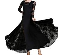 KUOYTT Robe de Danse de Salon Moderne à Manches mi-Longues en Dentelle pour Femmes, Costume de Danse de Salon de Danse Standard Nationale pour compétition