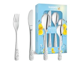 Kuppels Ensemble de couverts pour enfants Duck 4 pièces | Nouveau set | Couteau, fourchette, cuillère à soupe, cuillère à café | Acier inoxydable et poli brillant | Passe au lave-vaisselle | Ensemble