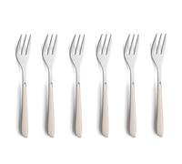 Kuppels Prisma Lot de 6 fourchettes à gâteau en acier inoxydable 18/0 6 pièces pour 6 personnes, poignées en plastique de qualité supérieure en coton blanc, inoxydable et passe au lave-vaisselle
