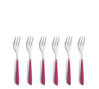 Kuppels Prisma Lot de 6 fourchettes à gâteau, en acier inoxydable 18/0, pour 6 personnes, avec manche en plastique de qualité supérieure, rouge framboise, inoxydable et passe au lave-vaisselle