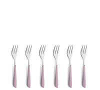 Kuppels Prisma Lot de 6 fourchettes à gâteau en acier inoxydable 18/0 pour 6 personnes, bols en plastique de qualité supérieure en vieux rose, inoxydable et lave-vaisselle